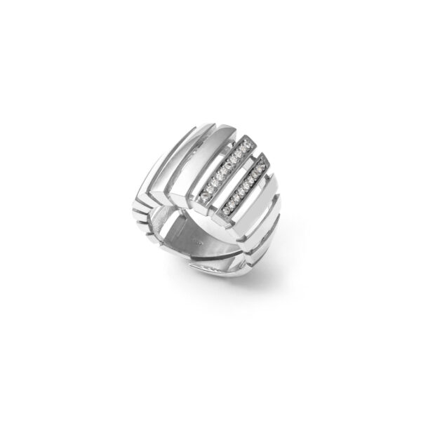 Anello a fascia in argento e zirconi
