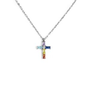 Collana croce pendente con cristalli baguette