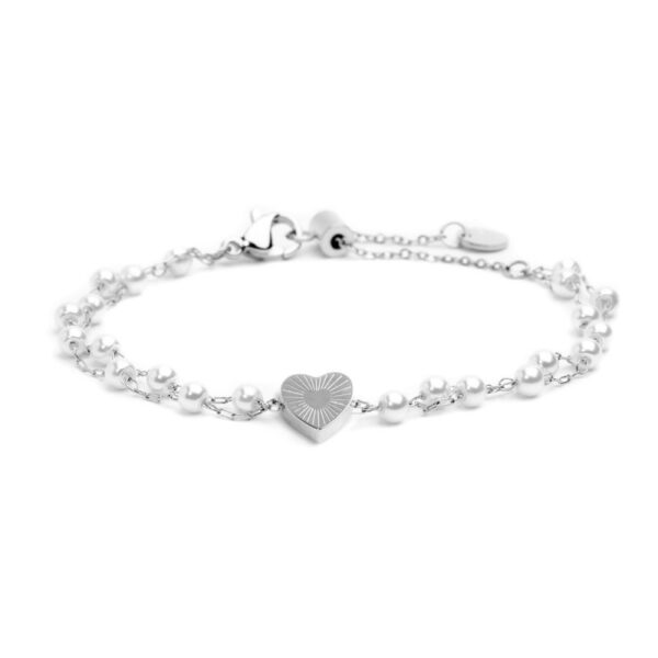 Bracciale cuore cristalli doppia catena con perle - immagine 2