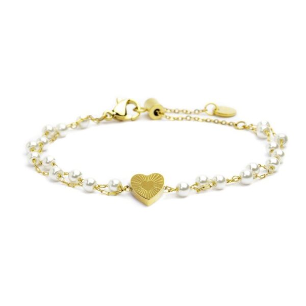 Bracciale cuore cristalli doppia catena con perle - immagine 2