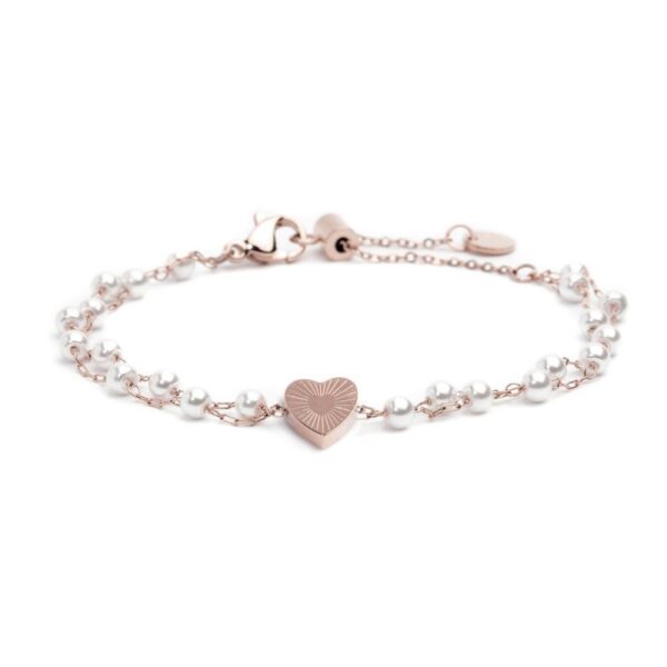 Bracciale cuore cristalli doppia catena con perle - immagine 2