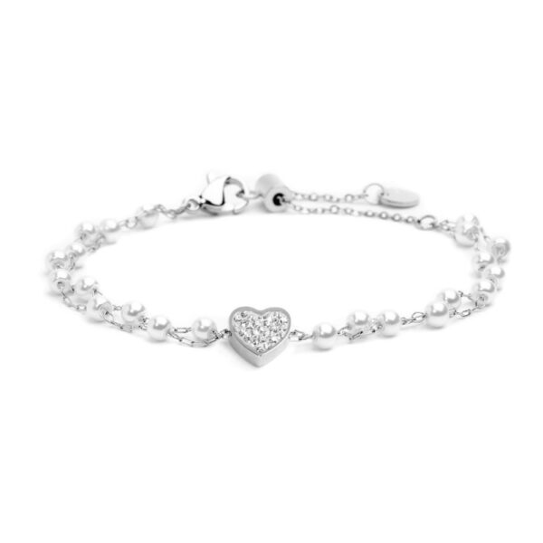 Bracciale cuore cristalli doppia catena con perle
