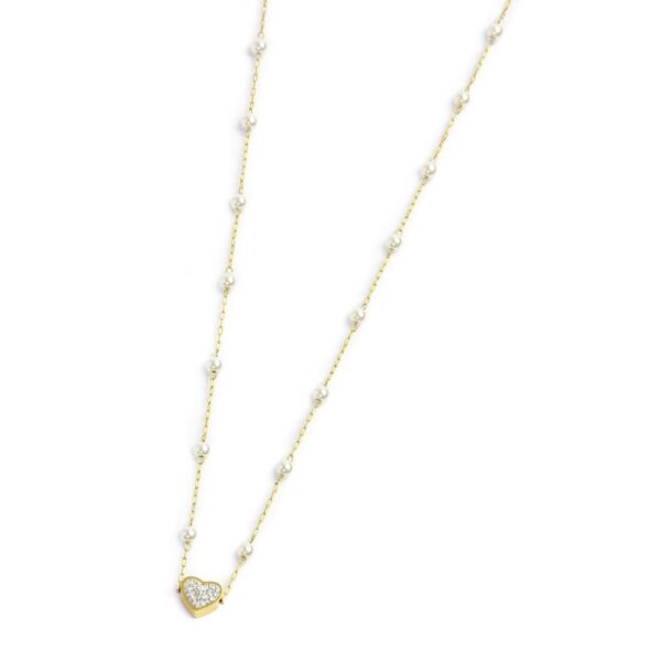 Collana cuore con cristalli e perle