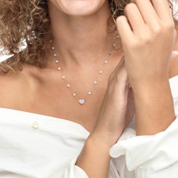 Collana cuore con cristalli e perle - immagine 2