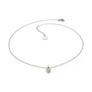 Collana in argento bicolore con cuore pavé