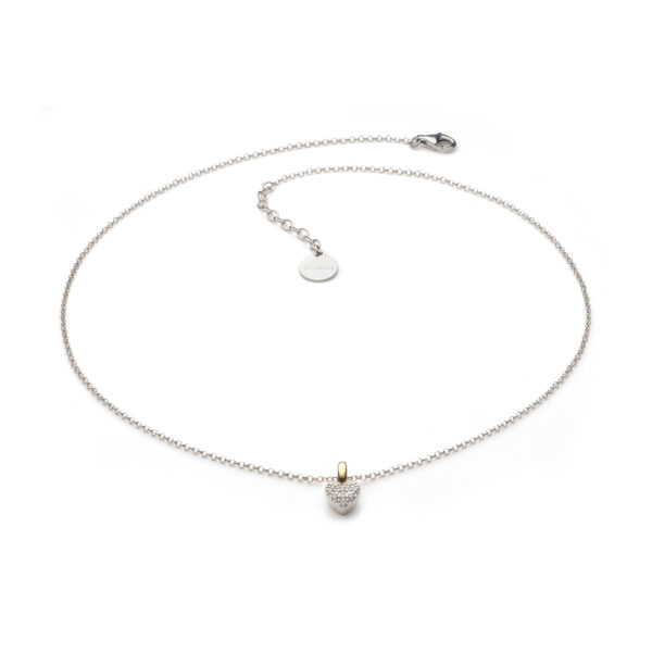 Collana in argento bicolore con cuore pavé