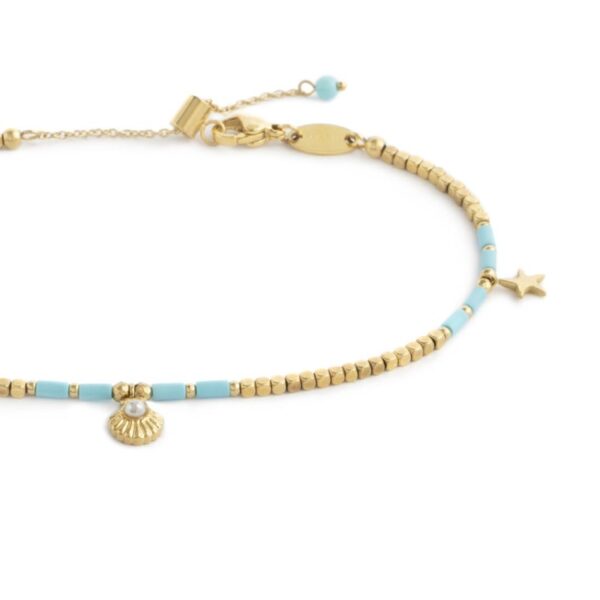 Cavigliera con ematite cubica alternata a perline conchiglia e stelle marine pendenti - immagine 2