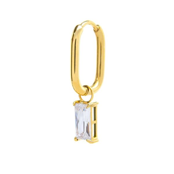 Orecchino ovale con zircone baguette